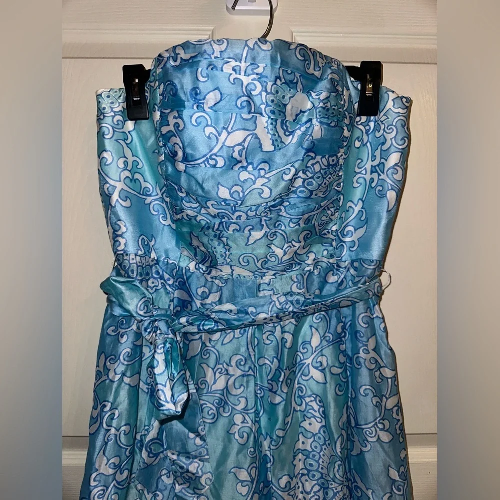Lilly Pulitzer Strapless Blue and White Silk blend Dress 10 formal wedding - Picture 2 of 13